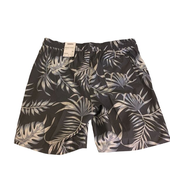 Sonoma XL Black Leaf Print Board Shorts With Stretch Waistband & 9-Inch Inseam - Picture 4 of 11